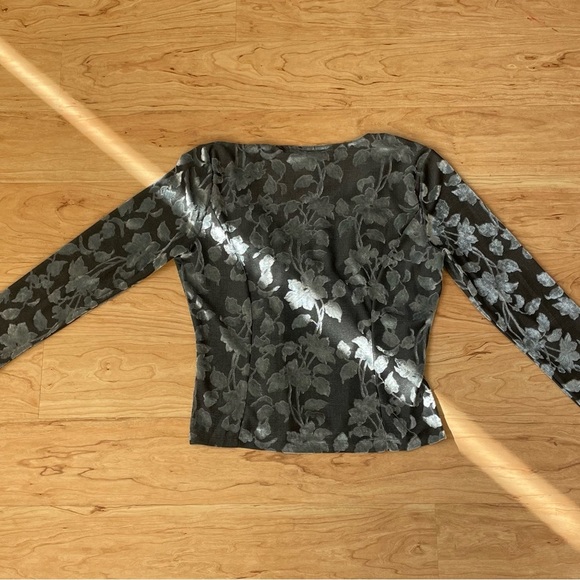 y2k |Nine West| 90s Velvet Flower V-neck pastel baby Blue & Grey Woman’s Size M - Picture 3 of 7